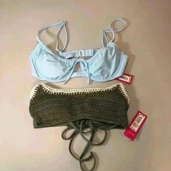 BUNDLE Crochet Bralette Bikini Tops Xhilaration Sage Green and blue Medium NWT - Picture 2 of 16